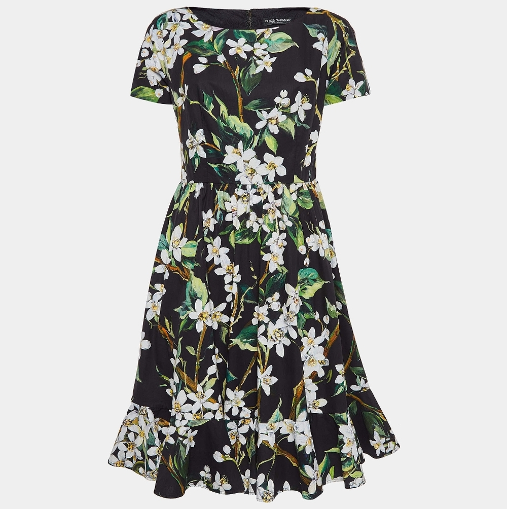 DOLCE & GABBANA Orange Blossom Short Sleeve Midi Dress IT 38 US 2 Org $1,795